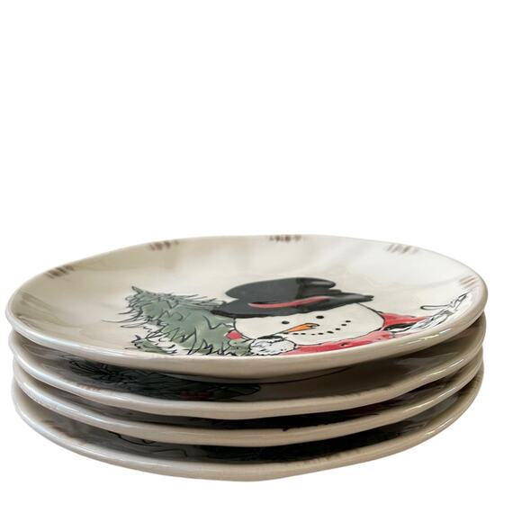 Grace Teaware Christmas SNOWMAN Porcelain Salad Plates 8.5in Set of 4 New - Picture 11 of 15